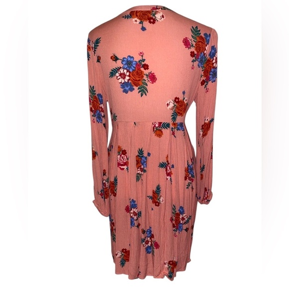 MATILDA JANE “Let’s Go Out” Peach Blue Burgundy Floral Long Slv Dress Size Small - Picture 2 of 6